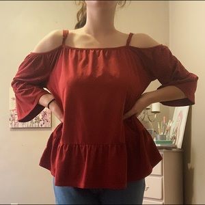 Red suede peplum top